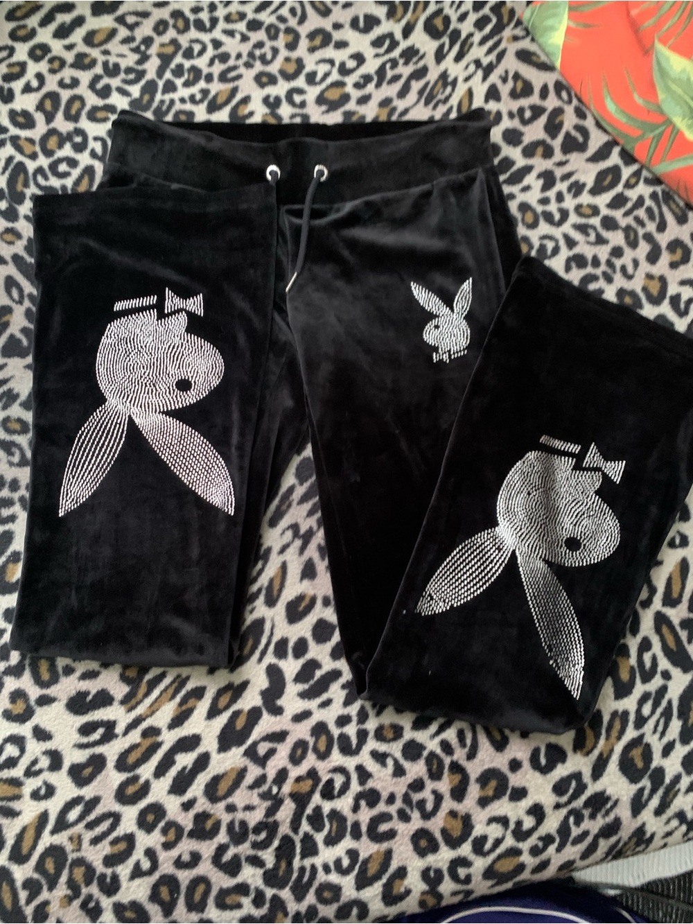 Playboy Women’s Black Velour Rhinestone Logo Joggers